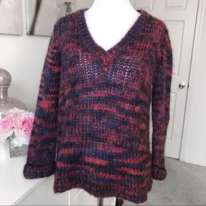 Topshop Sweater Women’s Size 6 Pink Purple V-Neck Fuzzy Knitted Long Sleeve Cozy